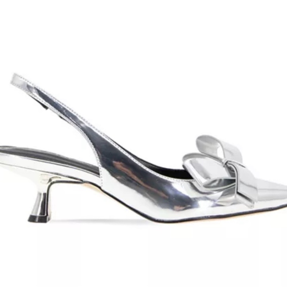 BCBGeneration Metallic Silver Pointed Slingback Kasti Kitten Heel with Bow - Picture 2 of 10
